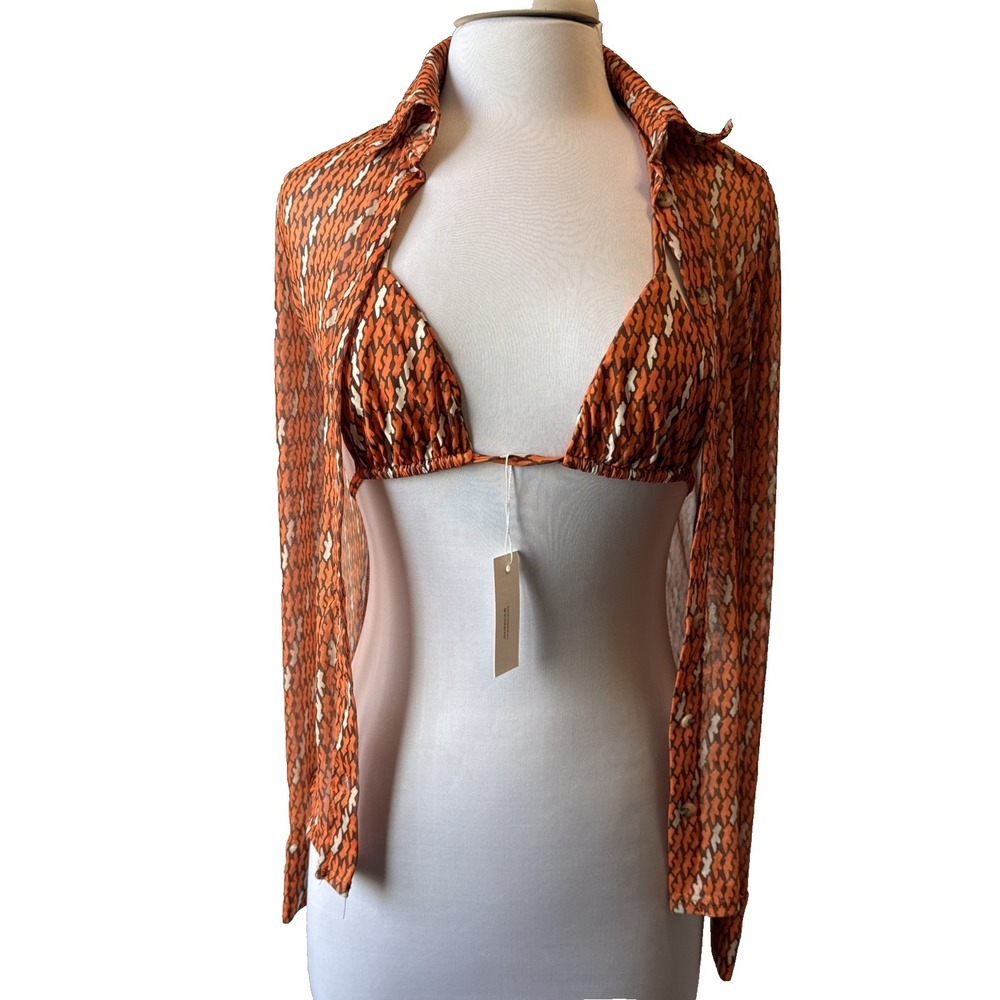 Inamorata La Paz NWT Rust Figure Stripe Triangle Bikini & Cover Up S Sexy Beach